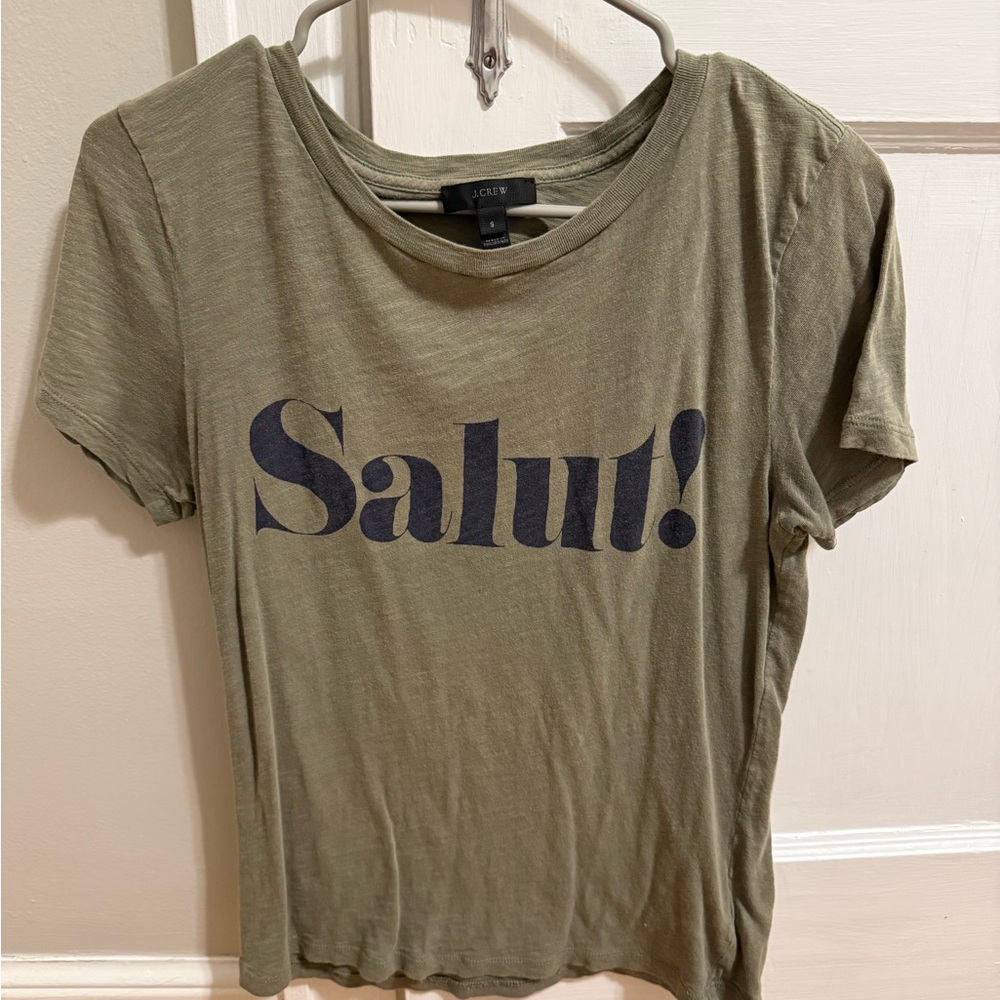 J. Crew Olive Tee with 'Salut!' Print